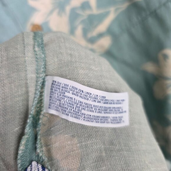 Mens 28 Palms Green & Beige Floral Print Silk Linen Blend Shirt Button Up XXL - Picture 3 of 7